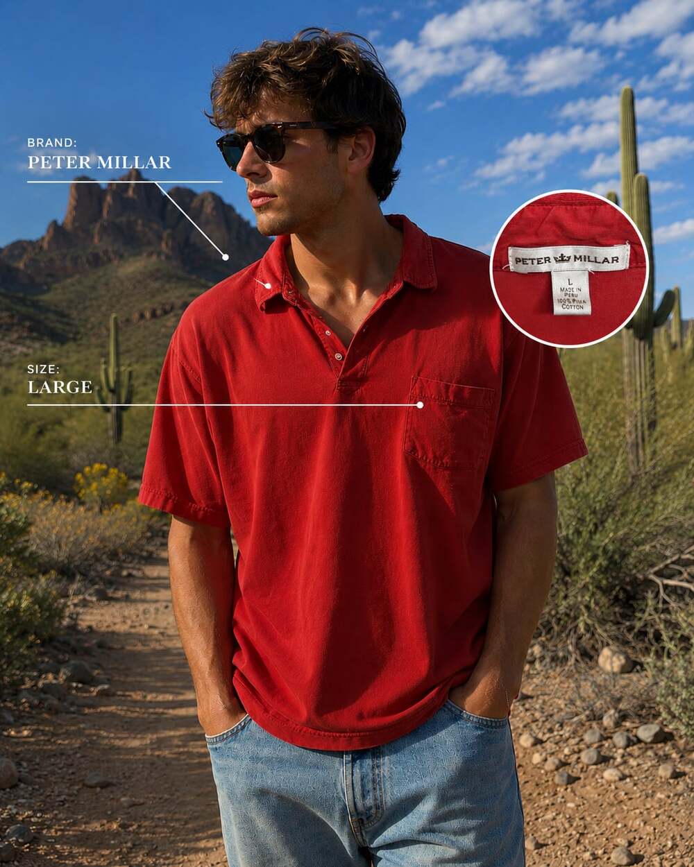 Peter Millar Mens Large Red Pima Cotton Golf Polo Shirt Pocket Short Sleeve